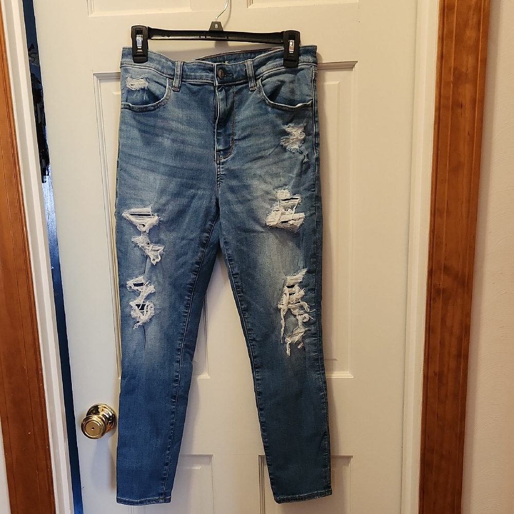 American Eagle Next Level Stretch 12 Short Blue Denim Distressed Jeggings Jeans - Picture 1 of 11